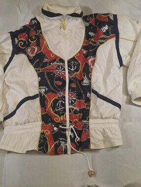 ​Vintage 80s/90s EVR Nautical Print Windbreaker Jacket Size Medium